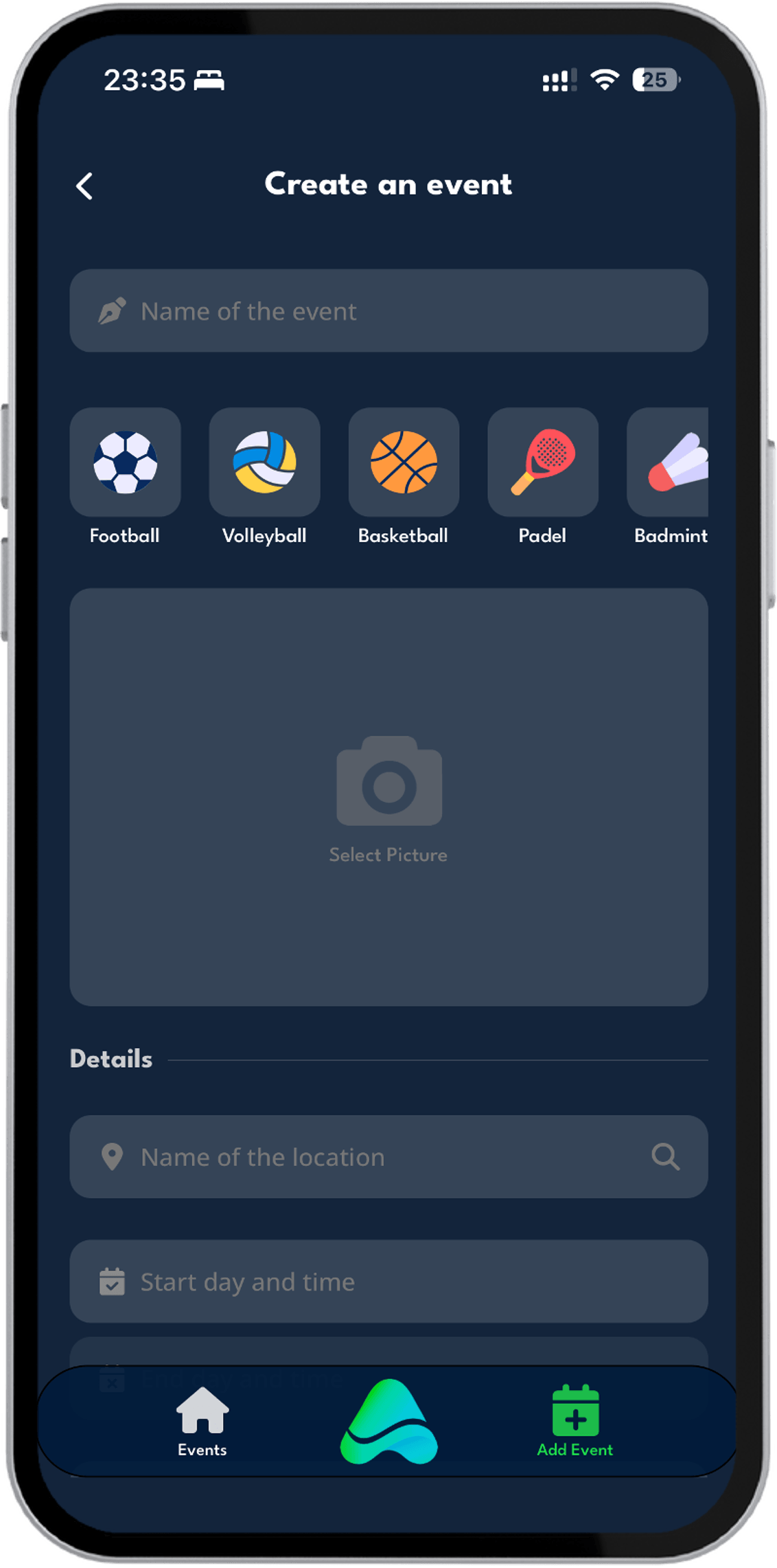 athme app showing event creation and joining interface