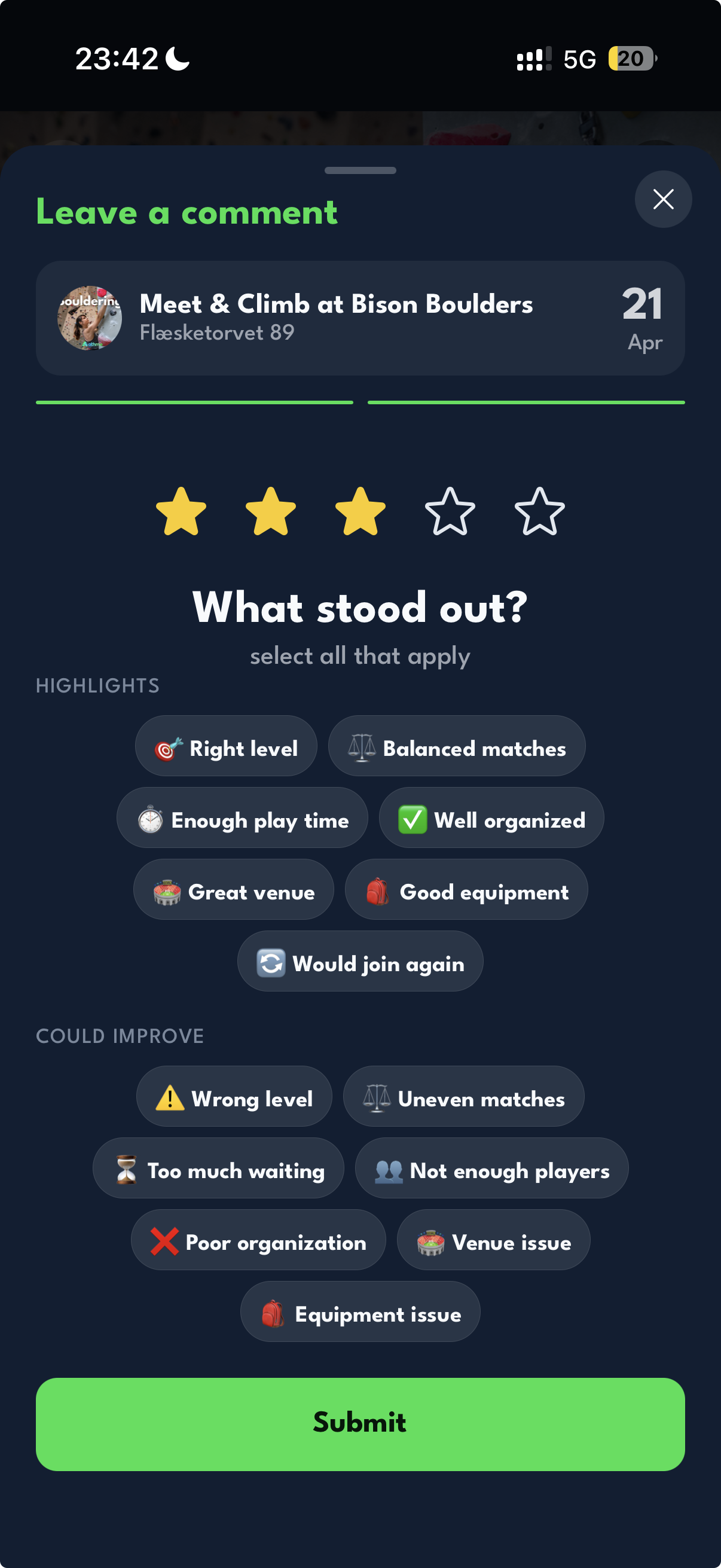 athme post-game review screen